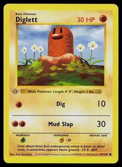 Pokemon Card - Diglett Base Set (Shadowless) 47/102 GREY STAMP 1st Edition - Image 1