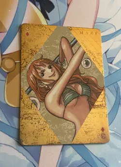 Official One Piece Jump Gold Playing Card Mint - Nami Three of Diamonds - Image 1