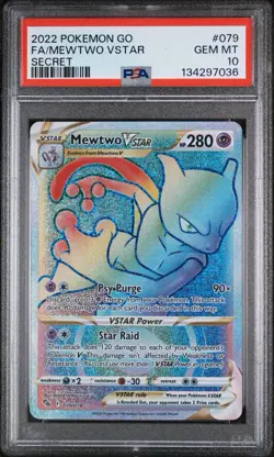 2022 Pokemon GO Mewtwo VSTAR Secret Rare 079/078 PSA 10 GEM MINT Rainbow Holo - Image 1