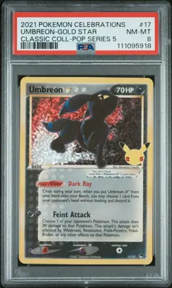 2021 POKEMON CELEBRATIONS CLASSIC COLL #17 UMBREON-GOLD STAR PSA 8 - Image 1