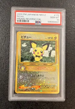 2000 PM JAPANESE NEO 2 PICHU - PSA 10 - Reverse Foil -Rare Vintage Card No 172 - Image 1