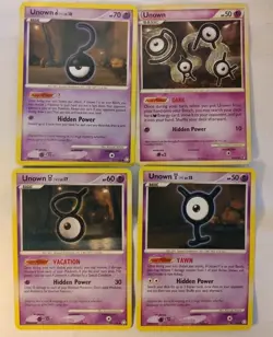 Lot of 4 Unown Pokemon Cards - Legends Awakened & HS Undaunted - G Y U U - LP - Image 1