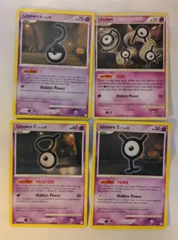 Lot of 4 Unown Pokemon Cards - Legends Awakened & HS Undaunted - G Y U U - LP - Image 2