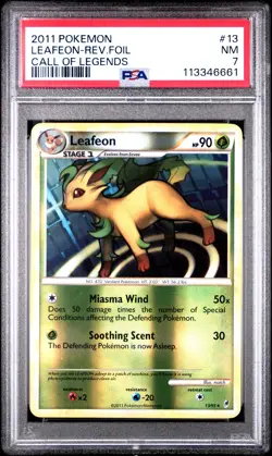 2011 POKEMON CALL OF LEGENDS LEAFEON #13 REVERSE FOIL PSA 7 NM #113346661 - Image 1