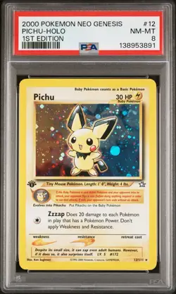 Pokemon Pichu 12/111 1st Edition Neo Genesis Holo PSA 8 - Image 1