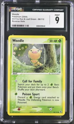 CGC 9 MINT Weedle 2004 EX Fire Red & Leaf Green 86/112 Reverse Holo Pokemon Card - Image 1