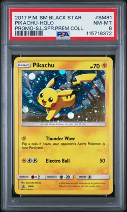 2017 POKEMON SM BLACK STAR PROMO PIKACHU #SM81 PSA 8 NM #115718372 - Image 1