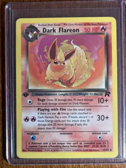 [LP+/NM] 2000 Pokemon Team Rocket Dark Flareon 1st Edition #35/82 Uncommon - Image 1