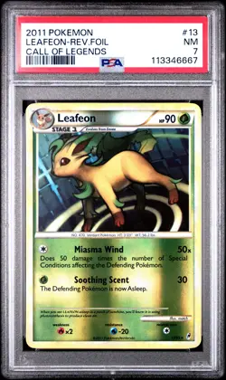 2011 POKEMON CALL OF LEGENDS LEAFEON #13 REVERSE FOIL PSA 7 NM #113346667 - Image 1