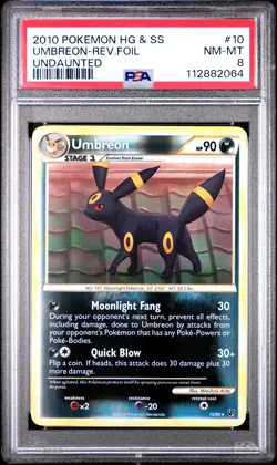 2010 POKEMON HGSS UNDAUNTED UMBREON #10 REVERSE FOIL PSA 8 NM #112882064 - Image 1