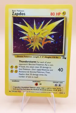 Zapdos Holo Rare Fossil 15/62 Pokemon Card - WOTC 1999 SWIRL B - Image 1