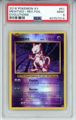 2016 POKEMON EVOLUTIONS MEWTWO #51 REVERSE HOLO FOIL CARD PSA 9 MINT #40757314 - Image 1