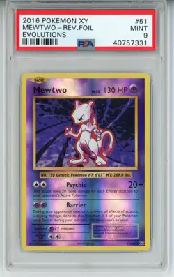 2016 POKEMON EVOLUTIONS MEWTWO #51 REVERSE HOLO FOIL CARD PSA 9 MINT #40757331 - Image 1