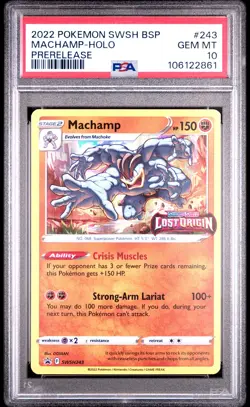 2022 POKEMON SWSH BLACK STAR PROMO PRERELEASE #243 MACHAMP-HOLO PSA 10 - Image 1