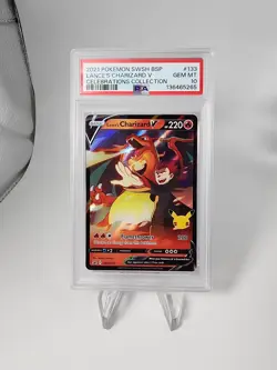2021 POKEMON SWSH BLACK STAR PROMO CELEBRATIONS COLL LANCE'S CHARIZARD V PSA 10 - Image 1