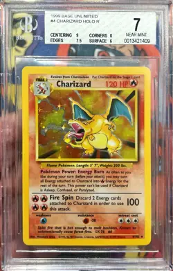 1999 Pokemon Base Set Unlimited WOTC Charizard Vintage Holo 4/102 PSA 7 NM - Image 1