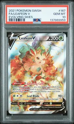 2021 POKEMON SWORD & SHIELD EVOLVING SKIES #167 FULL ART/LEAFEON V PSA 10 - Image 1