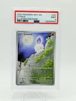 2025 POKEMON WHT EN-WHITE FLARE ILLUSTRATION RARE #101 LITWICK PSA 9 - Image 1