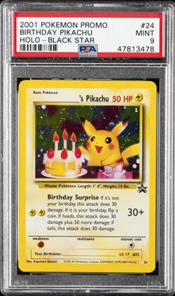 2000 POKEMON PROMO BLACK STAR #24 BIRTHDAY PIKACHU-HOLO PSA 9 - Image 1