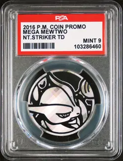PSA 9 2016 POKEMON COIN PROMO MEGA MEWTWO NIGHT STRIKER THEME DECK - Image 1