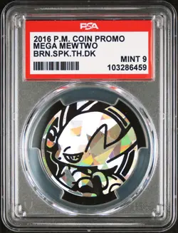 PSA 9 2016 POKEMON COIN PROMO MEGA MEWTWO BURNING SPARK THEME DECK - Image 1