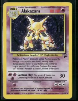 Pokemon Holo Rare Card Alakazam 1/130 Holofoil Base Set 2 TCG Unlimited ~ SWIRL! - Image 1