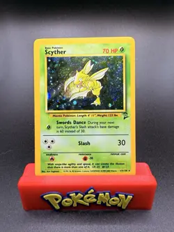 2000 Pokemon SCYTHER Base Set 2 Edition HOLO Foil Rare Card 17/130 WotC SWIRL NM - Image 1