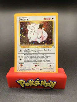 2000 Pokemon CLEFAIRY Base Set 2 Edition HOLO RARE Card 6/130 PERFECT SWIRL NM+ - Image 1