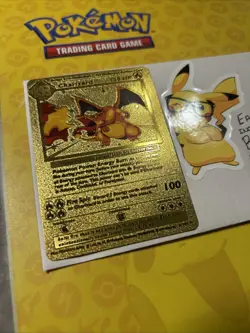 1999 Pokemon Charizard Gold Foil Fan Art Textured Card 4/102 - Image 2