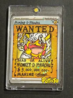 Pikachu with Grey Felt Hat 085 Hand Draw Monkey D Pikachu DIY Pokemon card 🌀 - Image 1