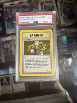 Pokemon TCG Lt. Surge Gym Heroes 17/132 Holo Rare PSA 7 (CRACKED SLAB) - Image 1