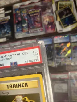 Pokemon TCG Lt. Surge Gym Heroes 17/132 Holo Rare PSA 7 (CRACKED SLAB) - Image 3