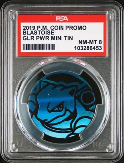 PSA 8 2019 POKEMON COIN PROMO BLASTOISE GALAR POWER MINI TINS - Image 1