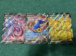 3 Jumbo Pokemon Cards Oversized Pikachu V-Union, Zacian V-Union, Mewtwo V-Union - Image 1