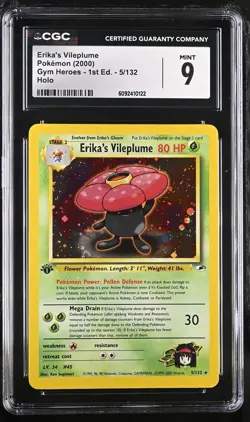 CGC 9 MINT Erika's Vileplume Gym Heroes 1st Edition 5/132 Holo Pokemon Card - Image 1