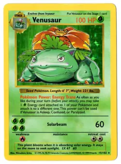 VENUSAUR SHADOWLESS BASE SET HOLO 015/102 ENGLISH POKEMON 1999 - Image 1