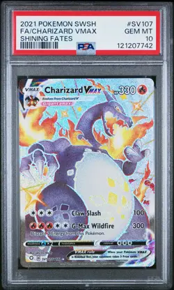 2021 POKEMON SWORD & SHIELD SHINING FATES #SV107 FULL ART/CHARIZARD VMAX PSA 10 - Image 1
