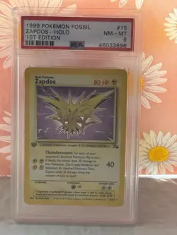 1999 Pokemon Fossil ZAPDOS HOLO 1st Edition 15/62 PSA 8 NM-MT - Image 2
