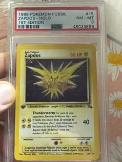 1999 Pokemon Fossil ZAPDOS HOLO 1st Edition 15/62 PSA 8 NM-MT - Image 3