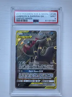 PSA 9 Umbreon & Darkrai GX 125/236 Pokemon Unified Minds Full Art Graded Card - Image 3