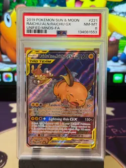 Raichu Alolan Raichu GX Tag Team 221/236 Pokemon Card Unified Minds PSA 8 - Image 1