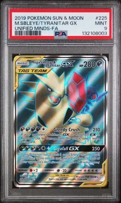 2019 Mega Sableye & Tyranitar GX #225 Tag Team Unified Minds PSA 9 Pokemon Card - Image 1