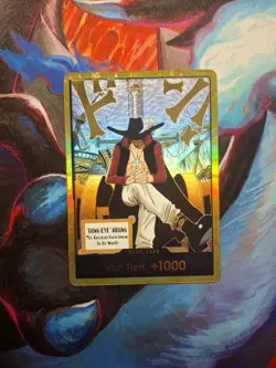 Dracule Mihawk OP14 Gold Don!! Azure Sea's Seven One Piece Card English - Image 1