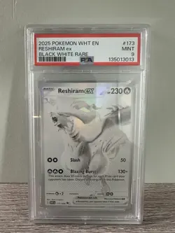 2025 POKEMON WHT EN-WHITE FLARE BLACK WHITE RARE #173 RESHIRAM EX PSA 9 Mint - Image 1