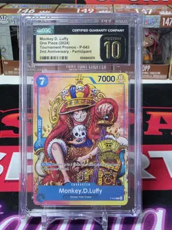 CGC 10 Pristine Monkey D. Luffy P-043 2nd Anniversary Tournament Promo One Piece - Image 1