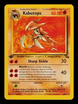 Pokemon Card Kabutops 24/62 Fossil 1st Edition Rare Vintage OG WOTC LP 1999 - Image 1