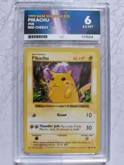 Pokemon Pikachu Shadowless Base Set RED CHEEKS 58/102 Ace 6 - Image 1