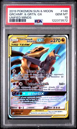 2019 POKEMON SUN & MOON UNIFIED MINDS #146 GARCHOMP & GIRATINA GX PSA 10 - Image 1