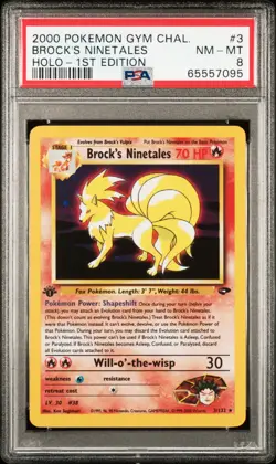 Pokemon Card Brock's Ninetales 3/132 1st Edition Holo Gym Challenge WOTC PSA 8 - Image 1