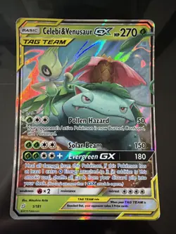 Pokemon TCG Celebi & Venusaur GX Holo Ultra Rare Card Team Up 1/181 - Image 1